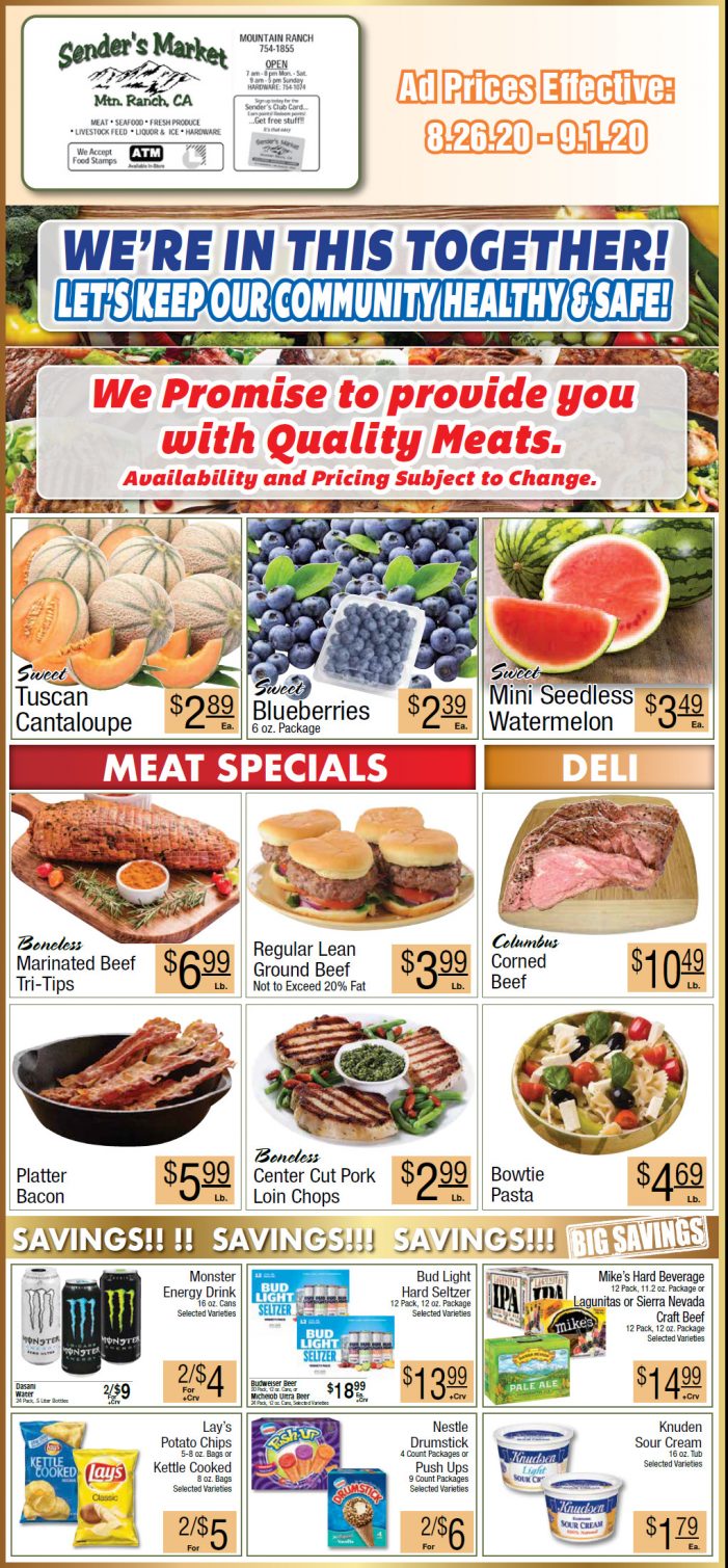 Sender’s Market’s Weekly Ad & Grocery Specials Through September 1st!