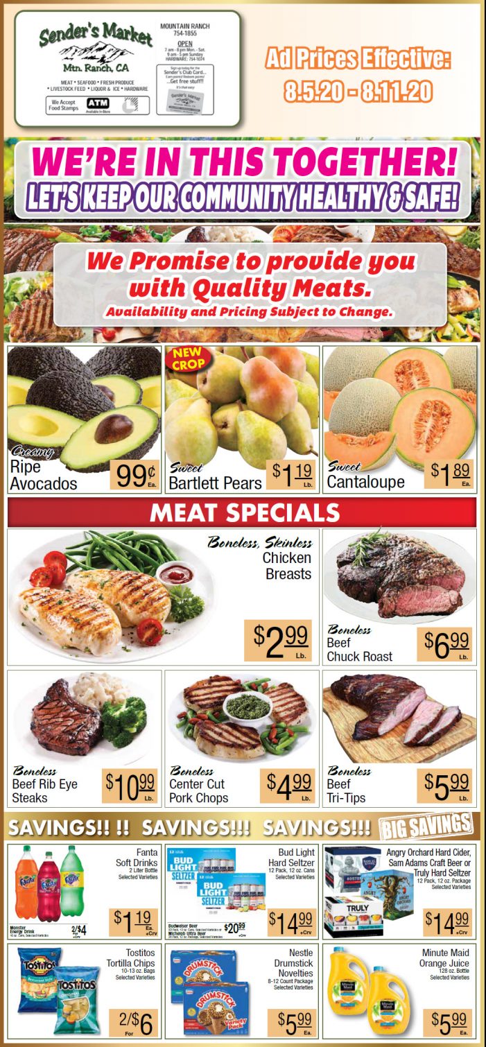 Sender’s Market’s Weekly Ad & Grocery Specials Through August 11th