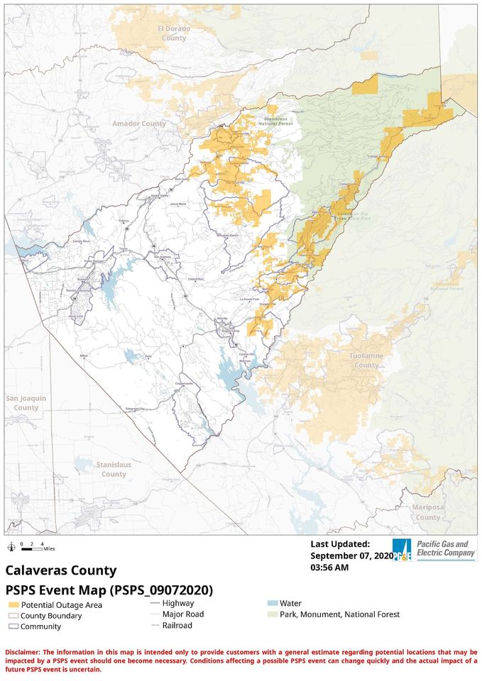 The Latest on PSPS Outages from Calaveras OES,  13,072 PG&E Customers Included