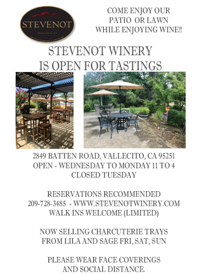 Stevenot Winery Now Open for Wine Tastings, Reservations Recommended