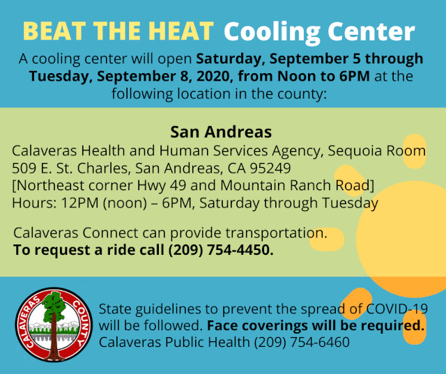 Calaveras County To Open Cooling Center in San Andreas Starting Saturday Through Tuesday