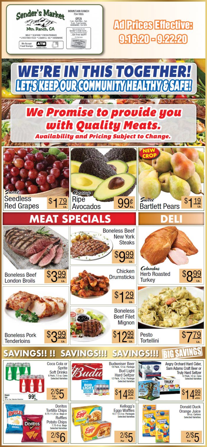 Sender’s Market’s Weekly Ad & Grocery Specials Through September 22nd