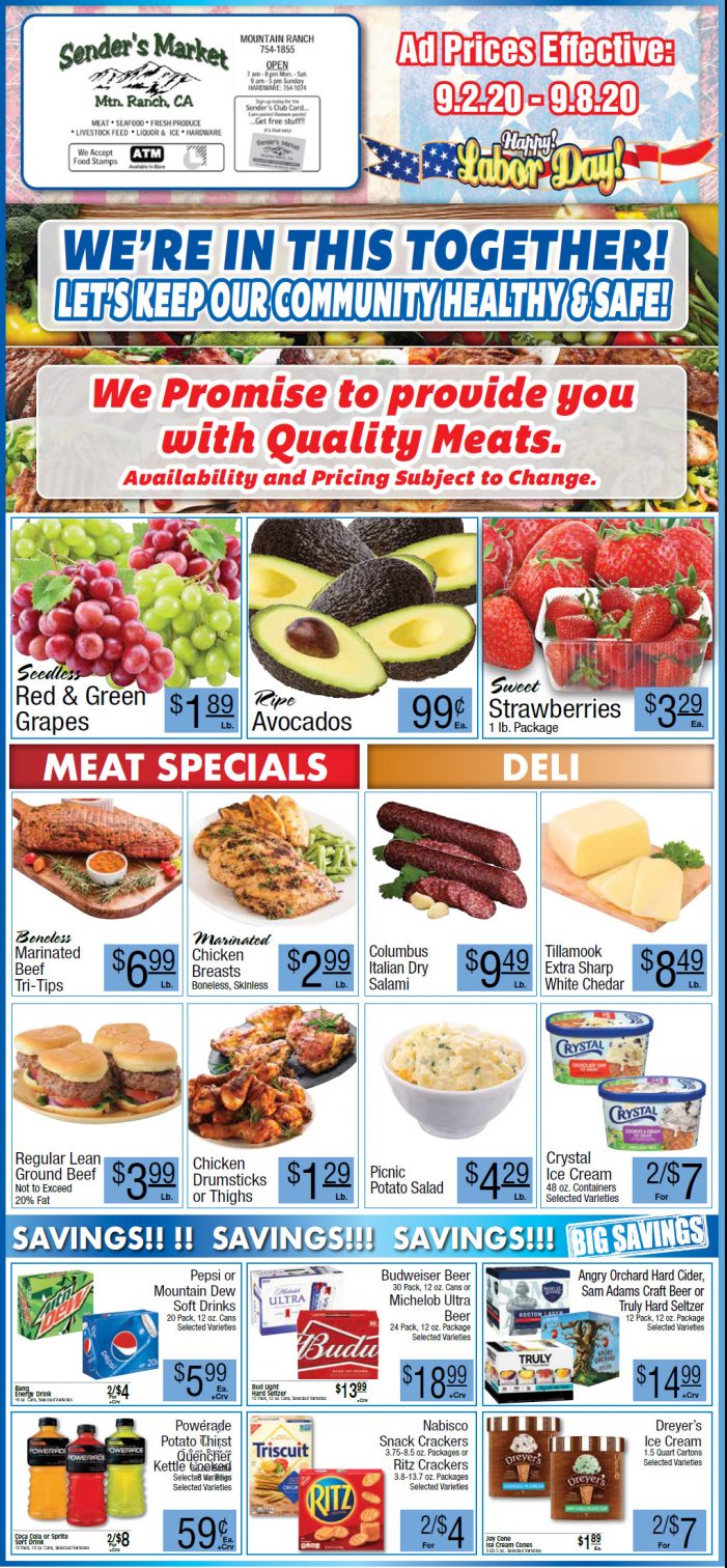 Sender’s Market’s Weekly Ad & Grocery Specials Through September 8th