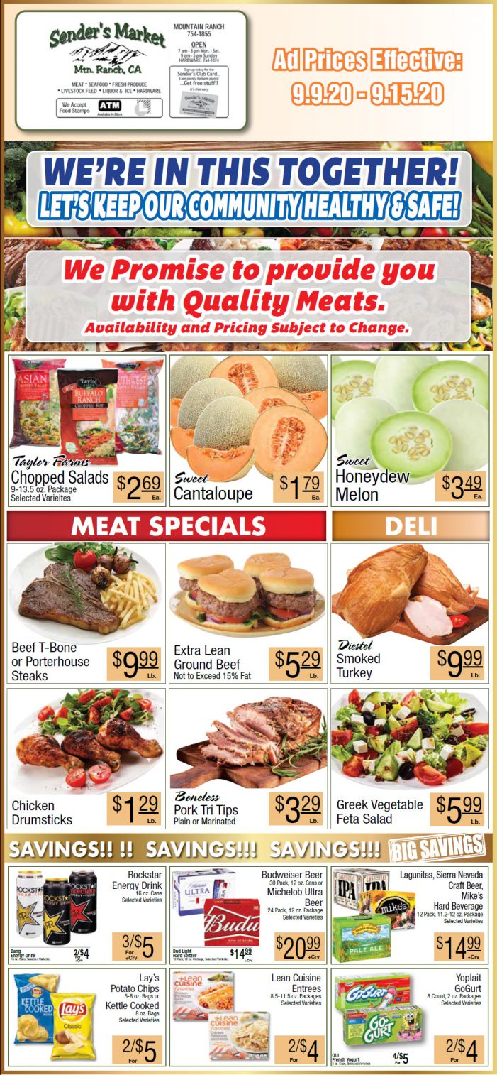 Sender’s Market’s Weekly Ad & Grocery Specials Through September 15th