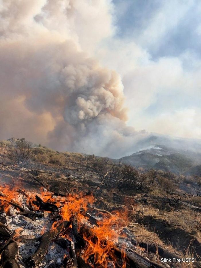Slink Fire Grows to 14,200 Acres & 10% Containment.  Forest Service Closes Roads in Fire Area.