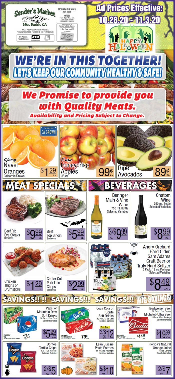 Sender’s Market’s Weekly Ad & Grocery Specials Through November 3rd