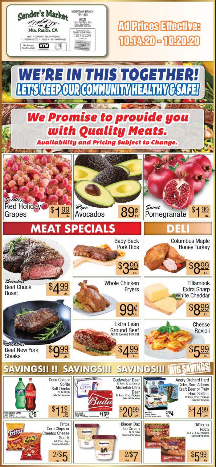 Sender’s Market’s Weekly Ad & Grocery Specials Through October 20