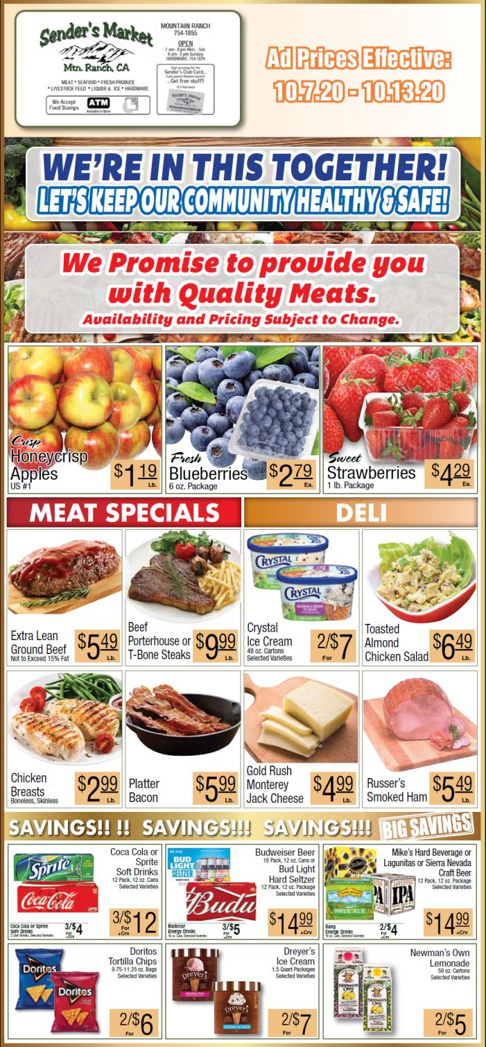 Sender’s Market’s Weekly Ad & Grocery Specials Through October 13th