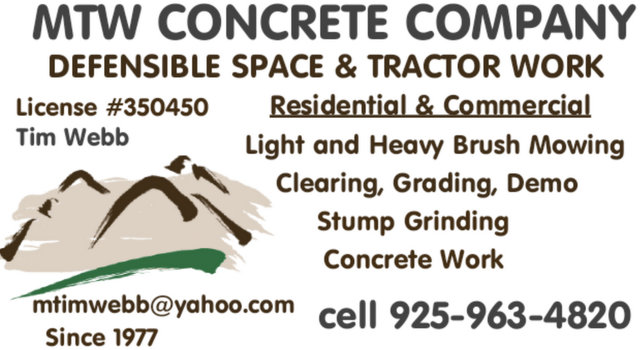 Need to Regrade Your Driveway? Defensible Space?  Brush Clearing? Give MTW a Call at 925.963.4820