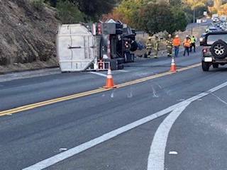 Dolomite Sandwiched in Overturned Big Rig Collision on Stockton Road