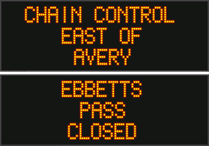 Road Conditions Update….Chain Controls on 88, 4, 108 & 120.  Ebbetts, Sonora & Tioga Passes Closed.