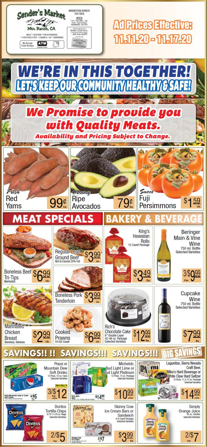 Sender’s Market’s Weekly Ad & Grocery Specials Through November 17th