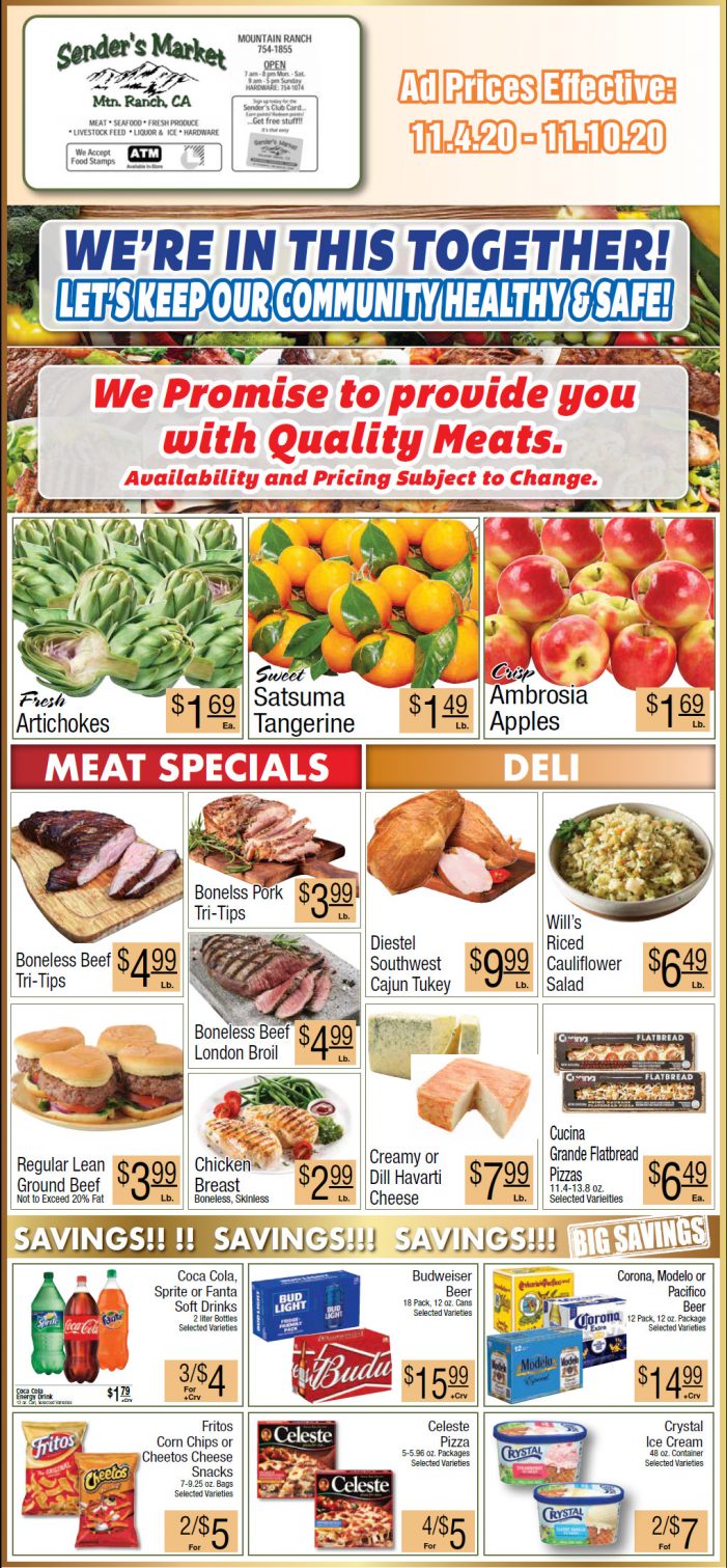 Sender’s Market’s Weekly Ad & Grocery Specials Through November 10th
