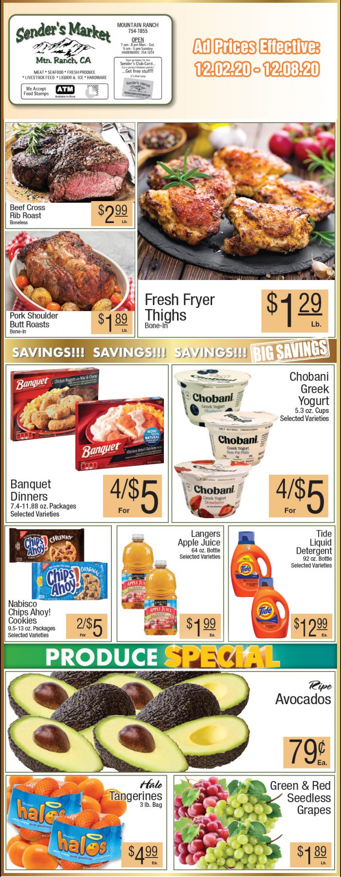 Sender’s Market’s Weekly Ad & Grocery Specials Through December 8th!  Shop Local & Save!