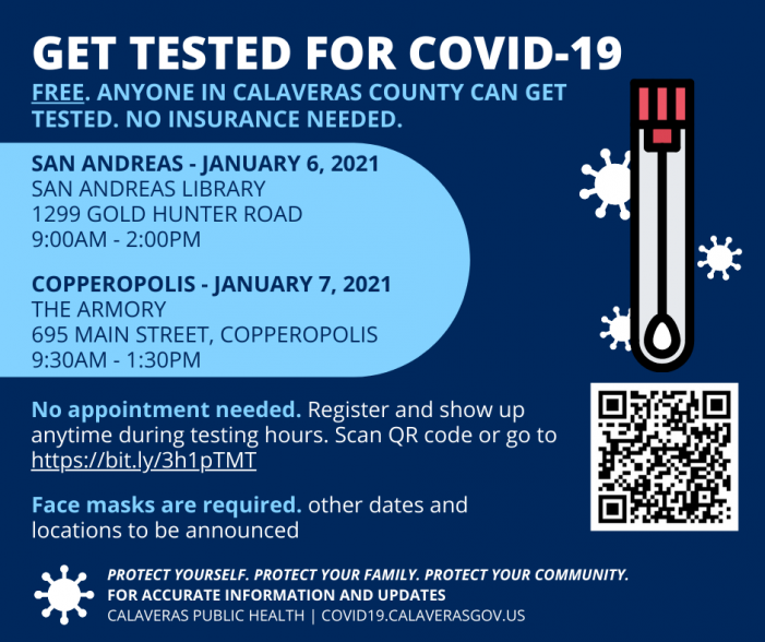 Calaveras Public Health Offering Free COVID-19 Testing in San Andreas and Copperopolis