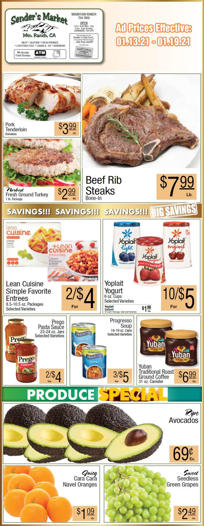Sender’s Market’s Weekly Ad & Grocery Specials Through January 19th!  Shop Local & Save!