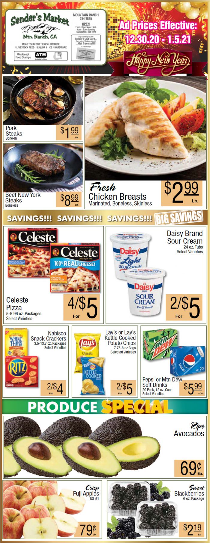 Sender’s Market’s Weekly Ad & Grocery Specials Through January 5th!  Shop Local & Save!