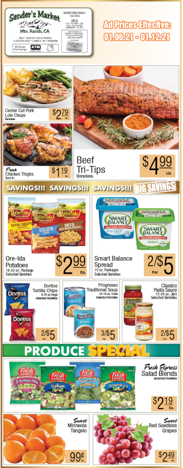 Sender’s Market’s Weekly Ad & Grocery Specials Through January 12th!  Shop Local & Save!