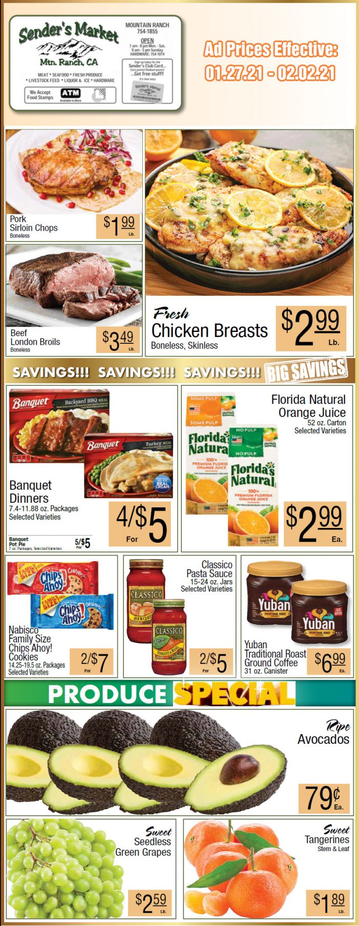 Sender’s Market’s Weekly Ad & Grocery Specials Through February 2nd!  Shop Local & Save!