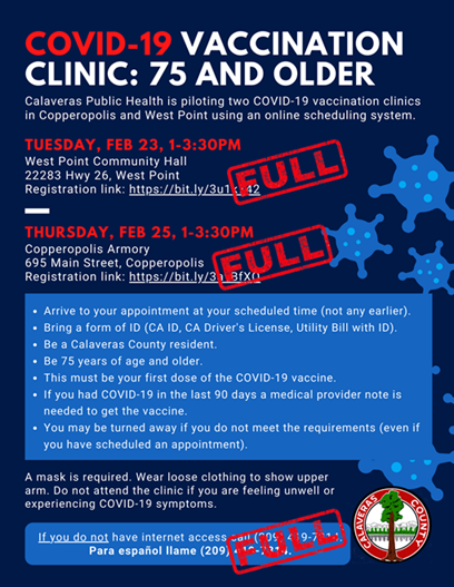 This Week’s Copperopolis & West Point Vaccination Clinics Are Filled