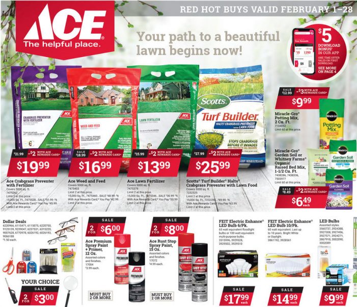Sender’s Market’s Ace Hardware February Red Hot Buys!  Shop Local & Save!  Final Day!!