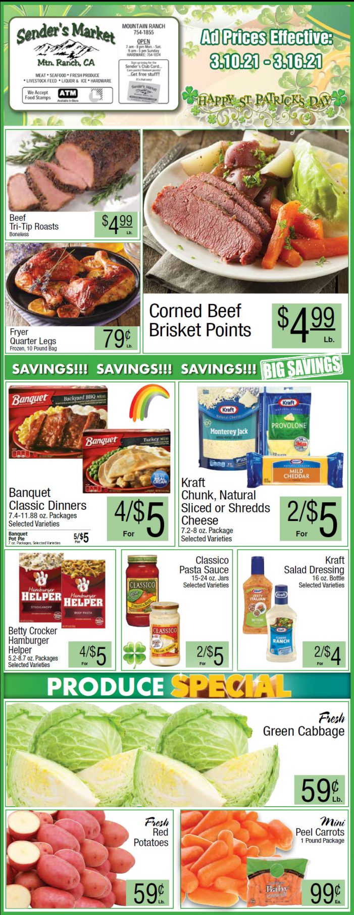 Sender’s Market’s Weekly Ad & Grocery Specials Through March 16th.  Shop Local & Save!