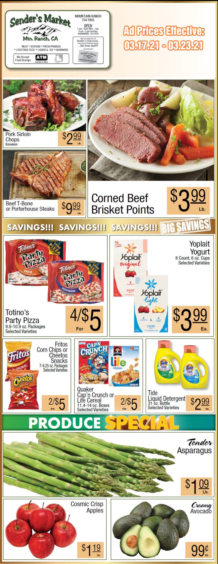 Sender’s Market’s Weekly Ad & Grocery Specials Through March 23rd.  Shop Local & Save!