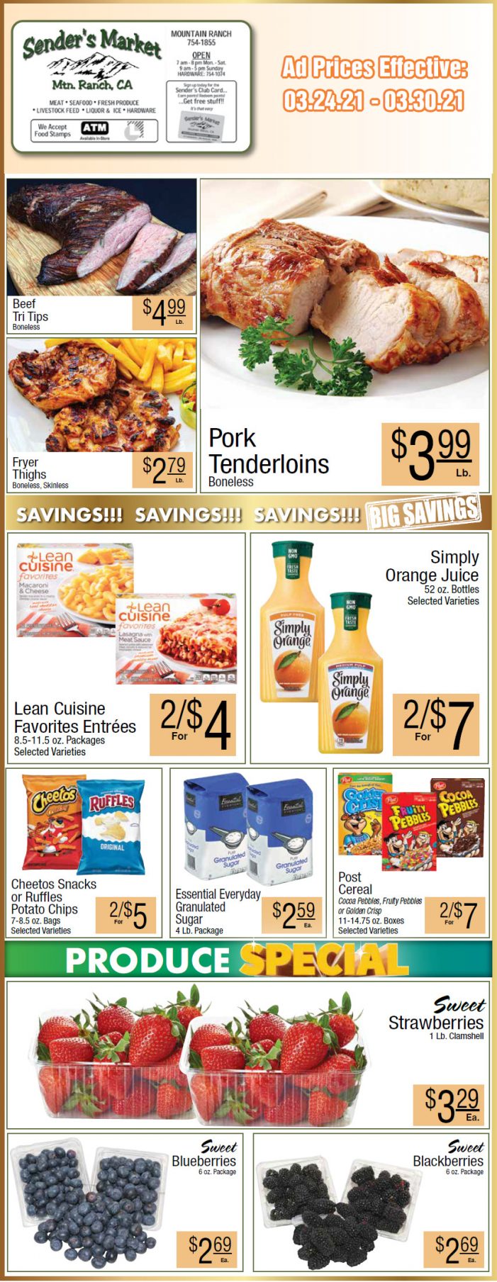 Sender’s Market’s Weekly Ad & Grocery Specials Through March 30th.  Shop Local & Save!