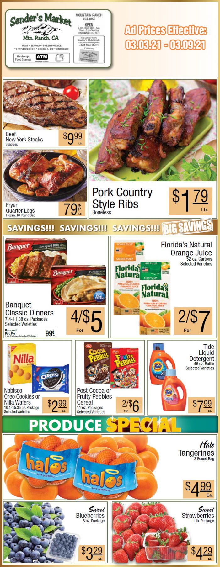 Sender’s Market’s Weekly Ad & Grocery Specials Through March 9th.  Shop Local & Save!