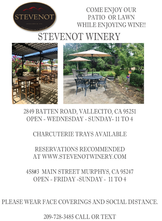 Stevenot Winery Now Open for Wine Tastings!  Reservations Recommended