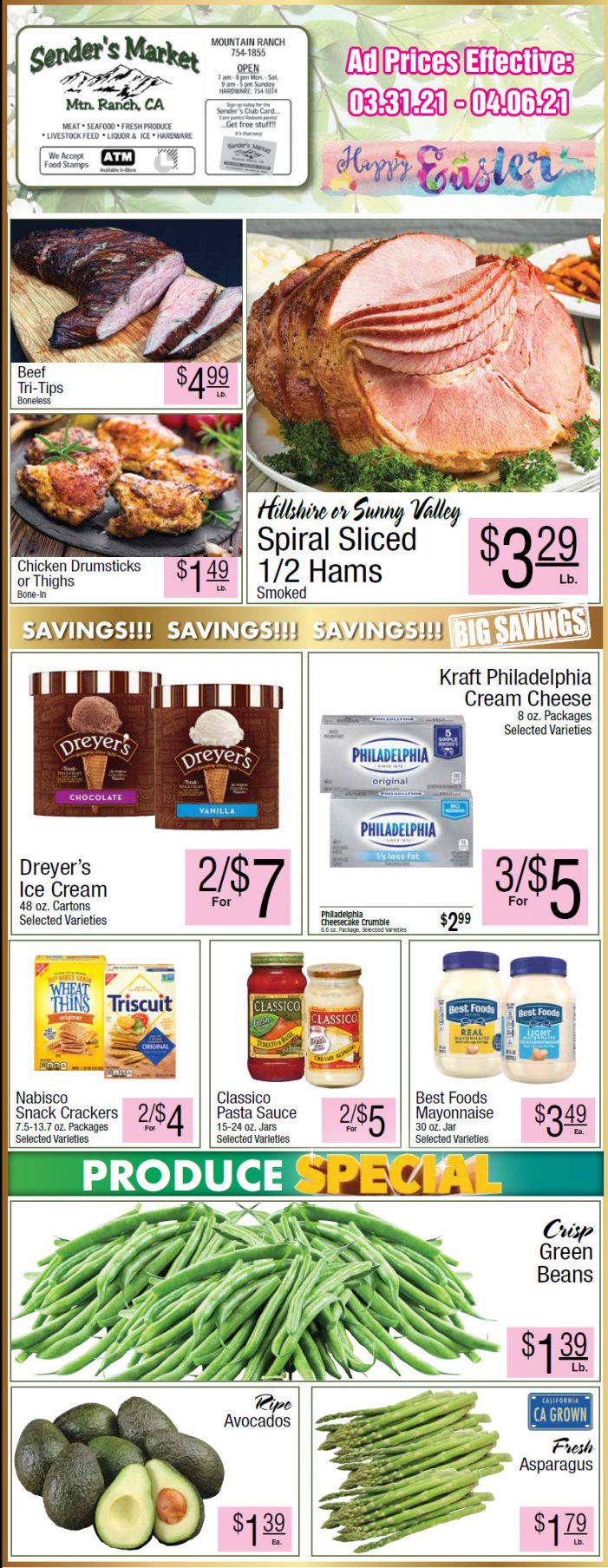 Sender’s Market’s Weekly Ad & Grocery Specials Through April 6th.  Shop Local & Save!