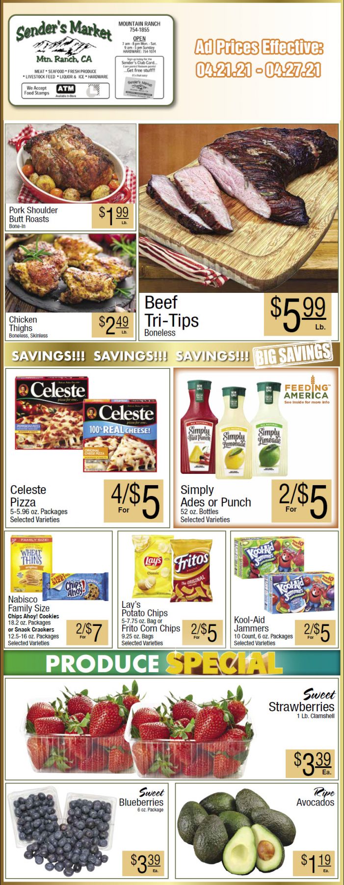 Sender’s Market’s Weekly Ad & Grocery Specials Through April 27th.  Shop Local & Save!