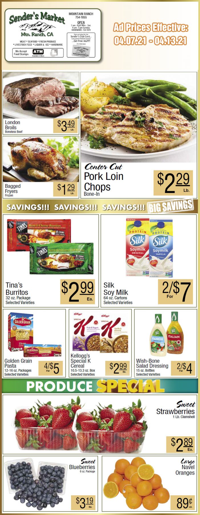 Sender’s Market’s Weekly Ad & Grocery Specials Through April 13th.  Shop Local & Save!