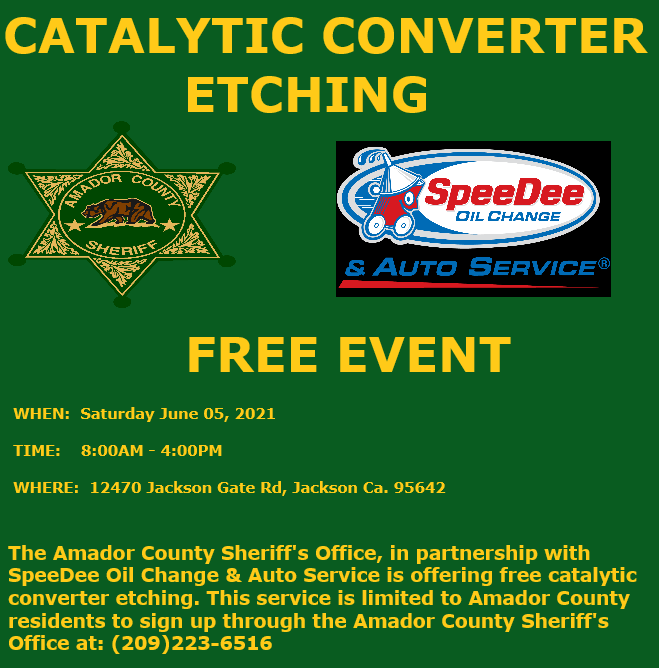 Amador Sheriff’s Dept Organizing Free Catalytic Converter Etching Event