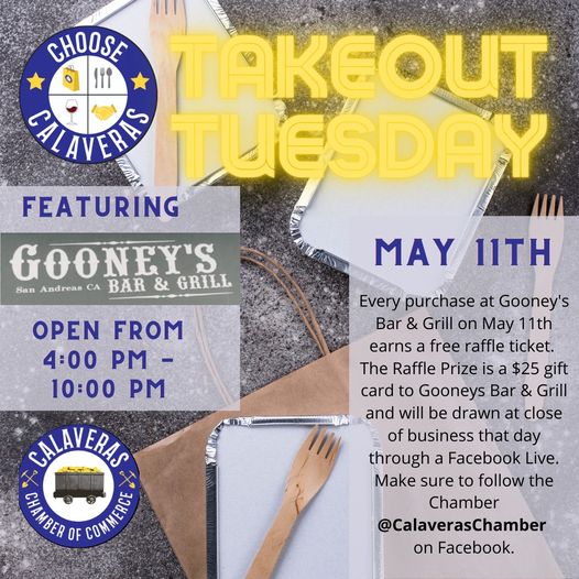 Get Your Orders in for Takeout Tuesdays!  This Week from Gooney’s Bar & Grill