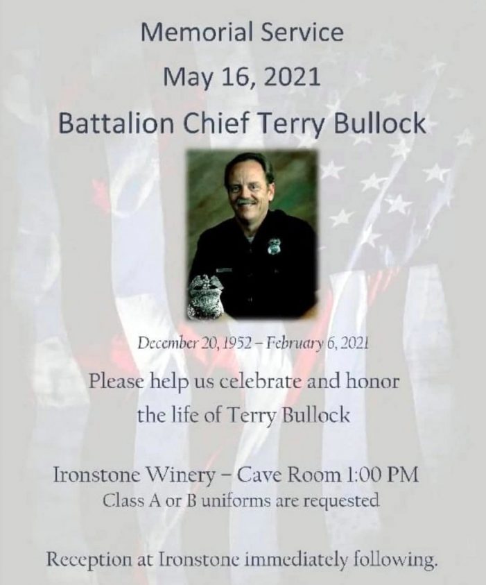 Memorial Service Today for Battalion Chief Terry Bullock