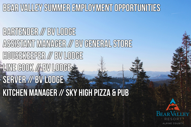 Bear Valley Now Hiring for Summer Season!  Apply Today!