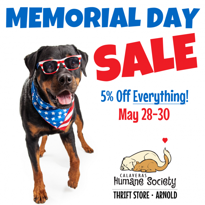 Memorial Day Sale at Calaveras Humane Society Thrift!
