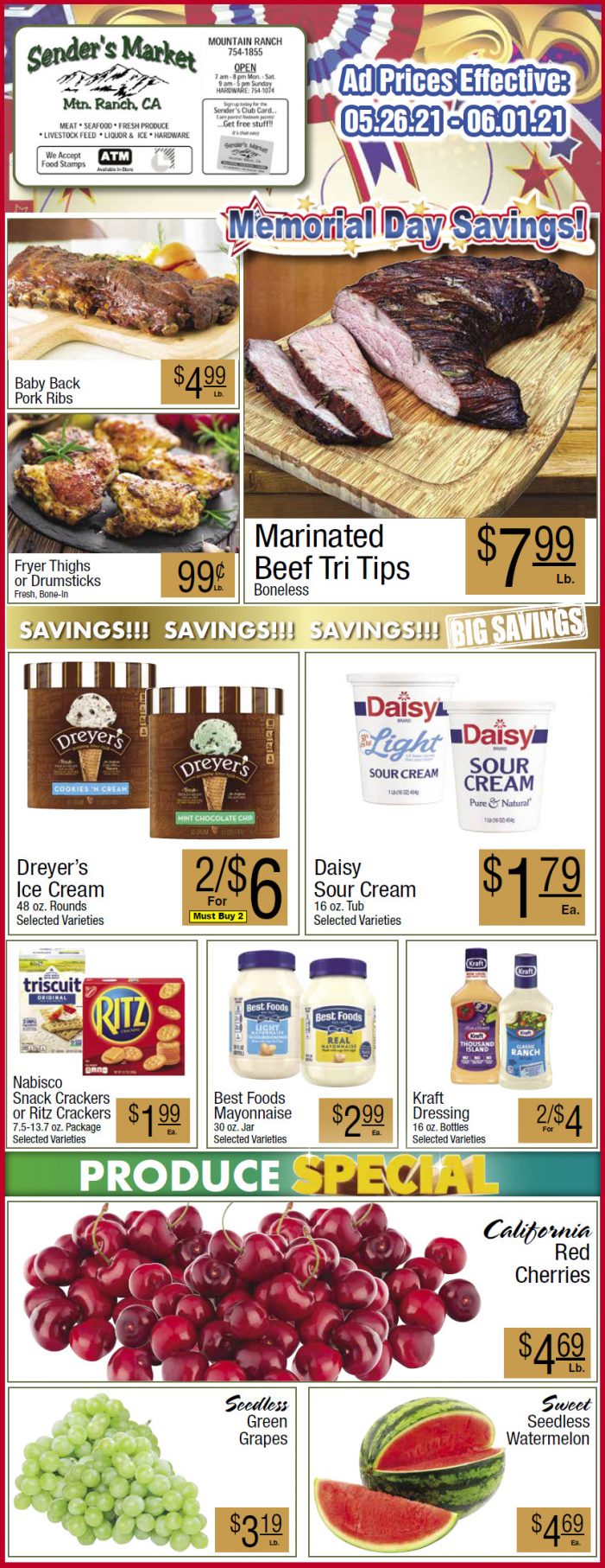 Sender’s Market’s Weekly Ad & Grocery Specials May 26th Through June 1st.  Shop Local & Save!