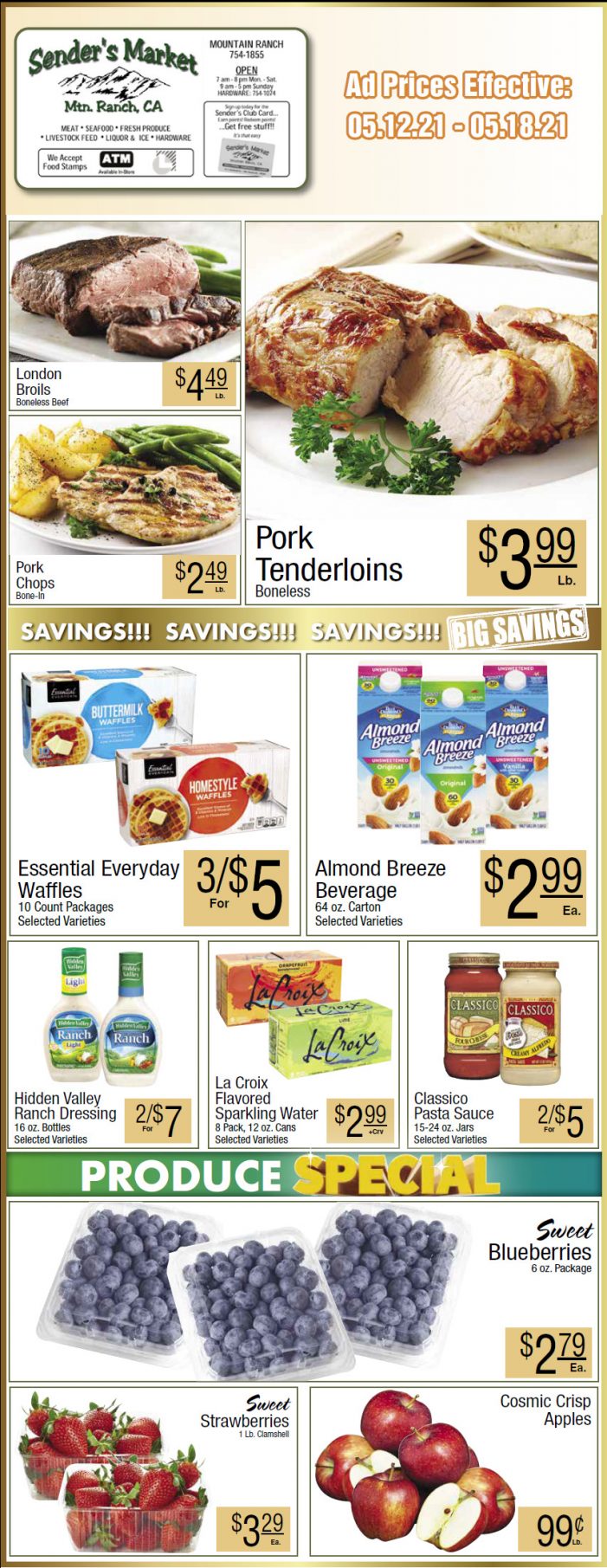 Sender’s Market’s Weekly Ad & Grocery Specials Through May 18th.  Shop Local & Save!