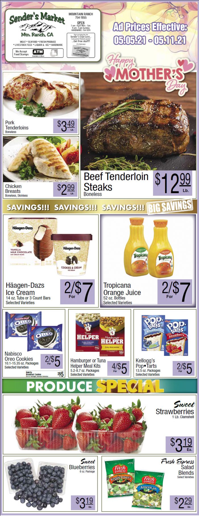 Sender’s Market’s Weekly Ad & Grocery Specials Through May 11th.  Shop Local & Save!