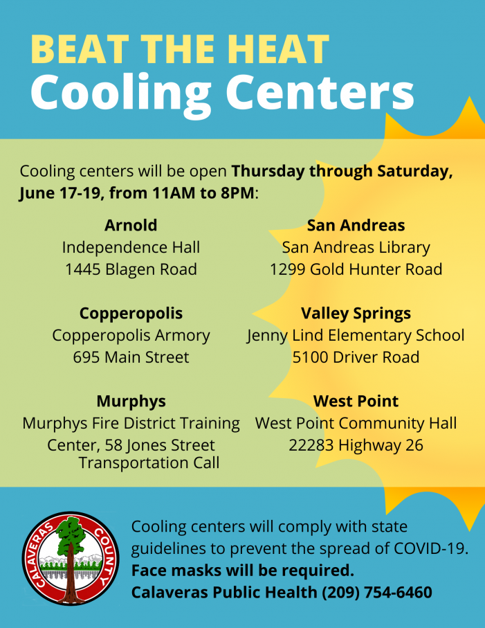 Calaveras County Announces the Opening of Cooling Centers Thursday Through Saturday Ahead of Extreme Heat