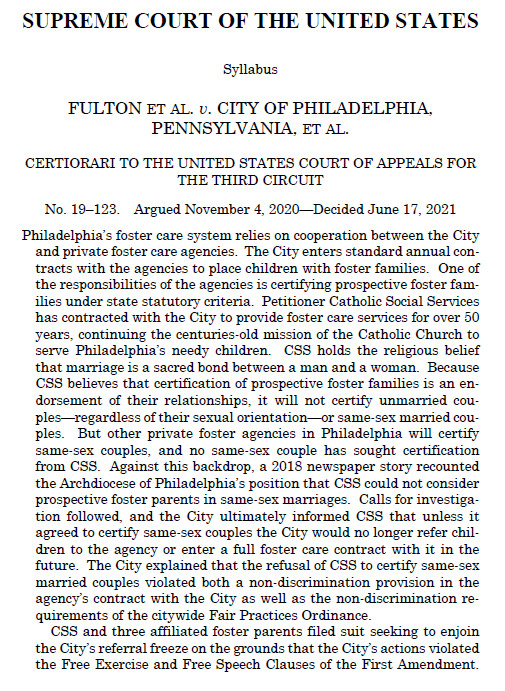 A Win for Religious Liberty in 9-0 Fulton v. Philadelphia Supreme Court Decision