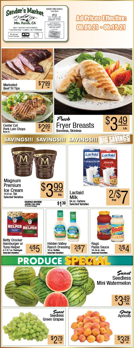 Sender’s Market’s Weekly Ad & Grocery Specials Through June 15th.  Shop Local & Save!
