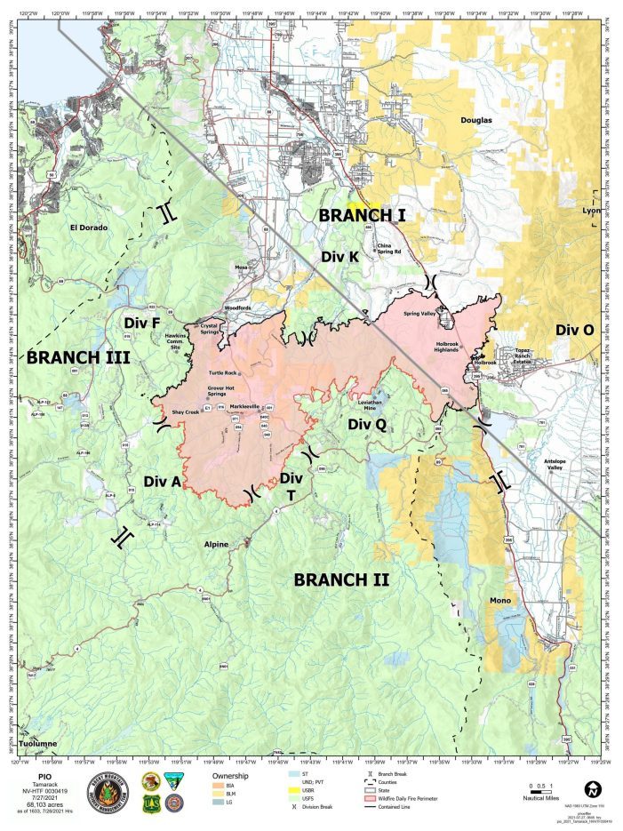 Tamarack Fire Daily Update, July 27, 2021  68,103 Acres, 54% Contained,  1,505 Fire Personnel