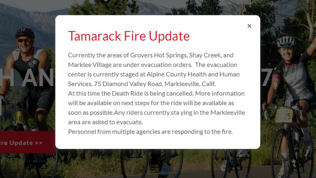 Tamarack Fire Forces Cancelation or Postponement of 2021 Death Ride