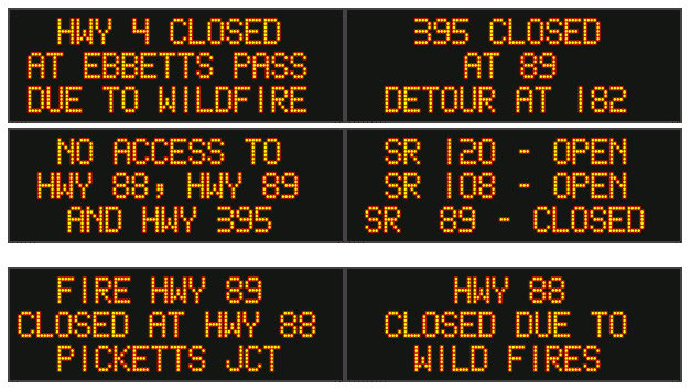 Traffic Update….Portions of State Routes 4, 88, 89 & 395 Closed Due to Tamarack Fire