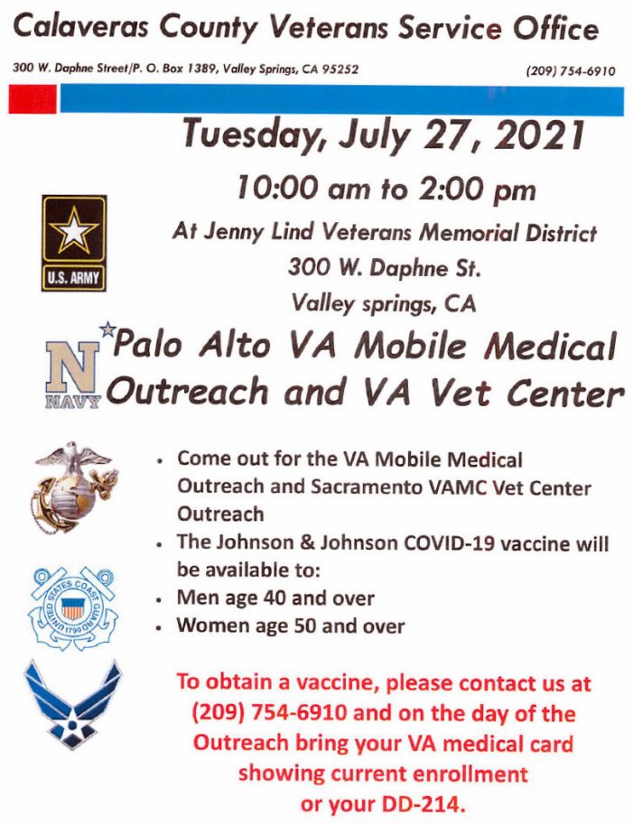Reminder…Vets Health Clinic Today in Valley Springs