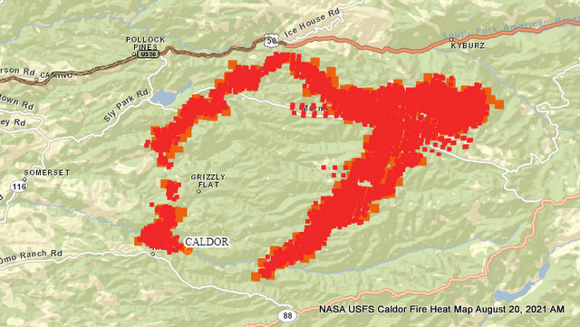 Caldor Fire August 20th AM Update, 73,415 Acres, 6,905 Structures Threatened, 104 Destroyed, 1,118 Total Personnel