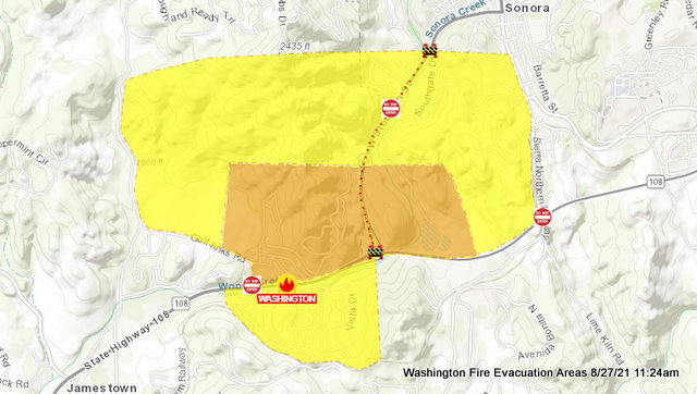 Washington Fire Evacuation Orders, Warnings and Road Closure Changes.  Hwy 108 Open in Both Directions